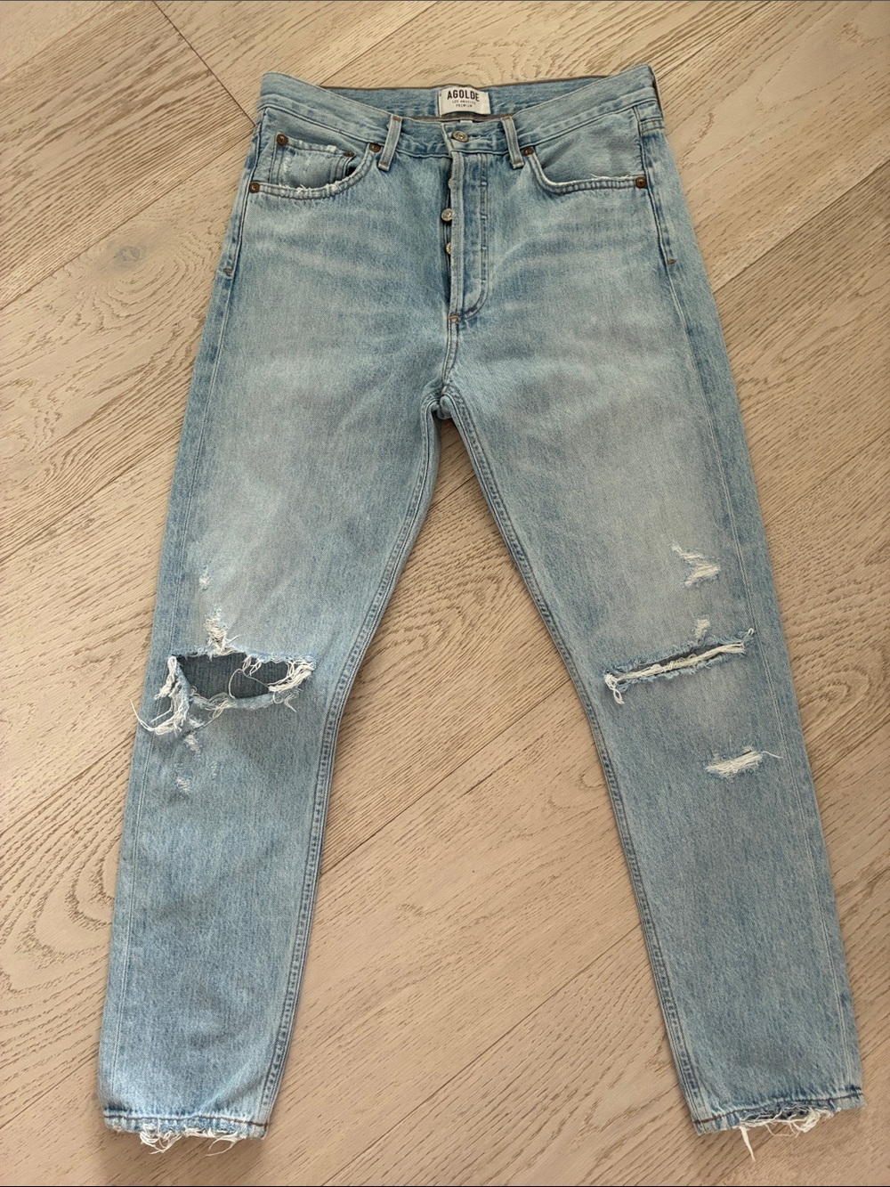 Agolde women’s Light Blue Slim Straight Ripped Jeans